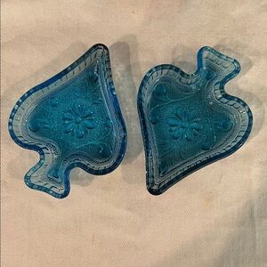 Tiara Blue Pressed Glass Spade Trinket Dish - Quantity of 2